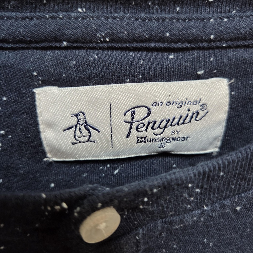 Original Penguin Shirt Mens Medium Blue Speckled Henley Long Sleeve Tee Jersey - Picture 4 of 8